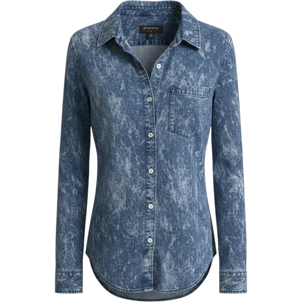 ByCorpus Womens Acid Wash Blue Denim Button Down Shirt Long Sleeve Small Western